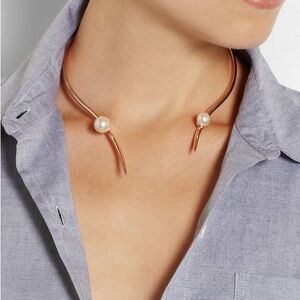 Ryan Storer Rose Gold Pearl Accent Sculptural Collar Necklace